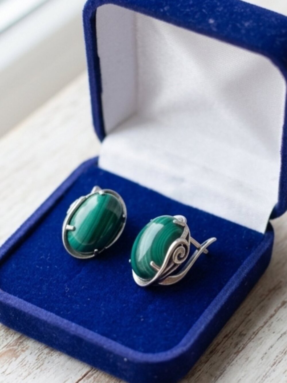 Sterling Silver Malachite Statement Earrings